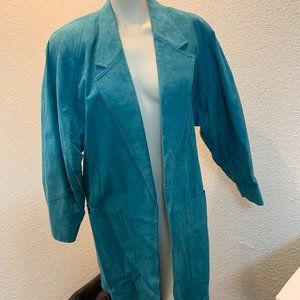Vintage Weathervane Suedemark II faux suede oversize long jacket turquoise med